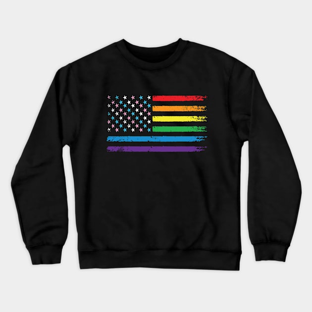 LGBT Rainbow American Flag | LGBTQ 4th of July | Transgender Gay Pride Crewneck Sweatshirt by BlueWaveTshirts